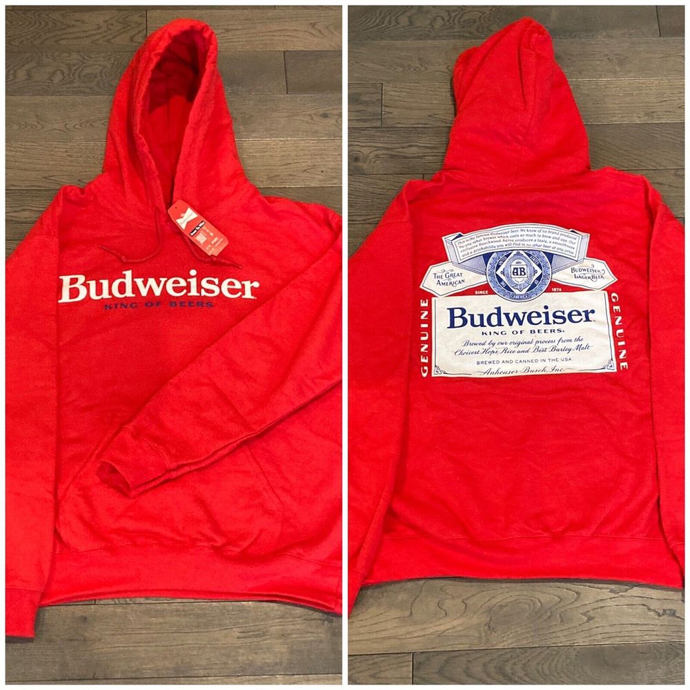 NWT Budweiser Bud Classic Logo Red Sweatshirt Hoodie ~ Men's Size Small